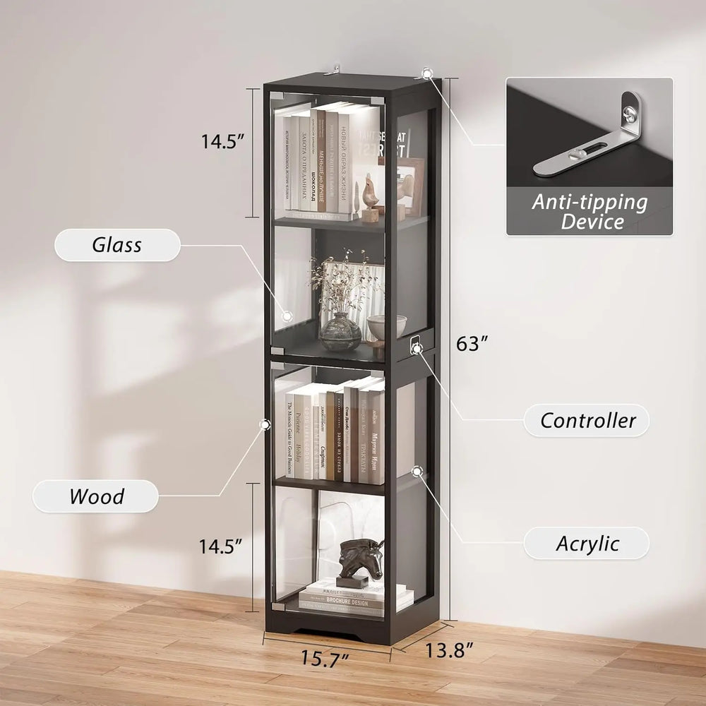 4-Tier Curio Glass Display Cabinet with 3 Color Lights
