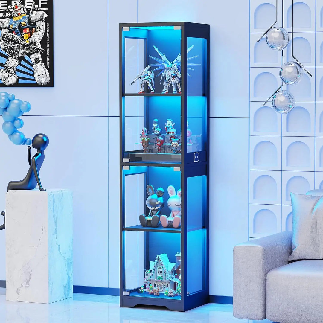 4-Tier Curio Glass Display Cabinet with 3 Color Lights