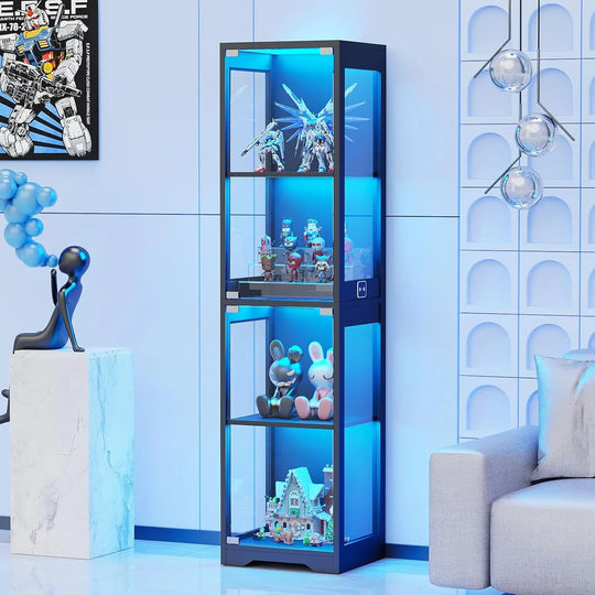 4-Tier Curio Glass Display Cabinet with 3 Color Lights