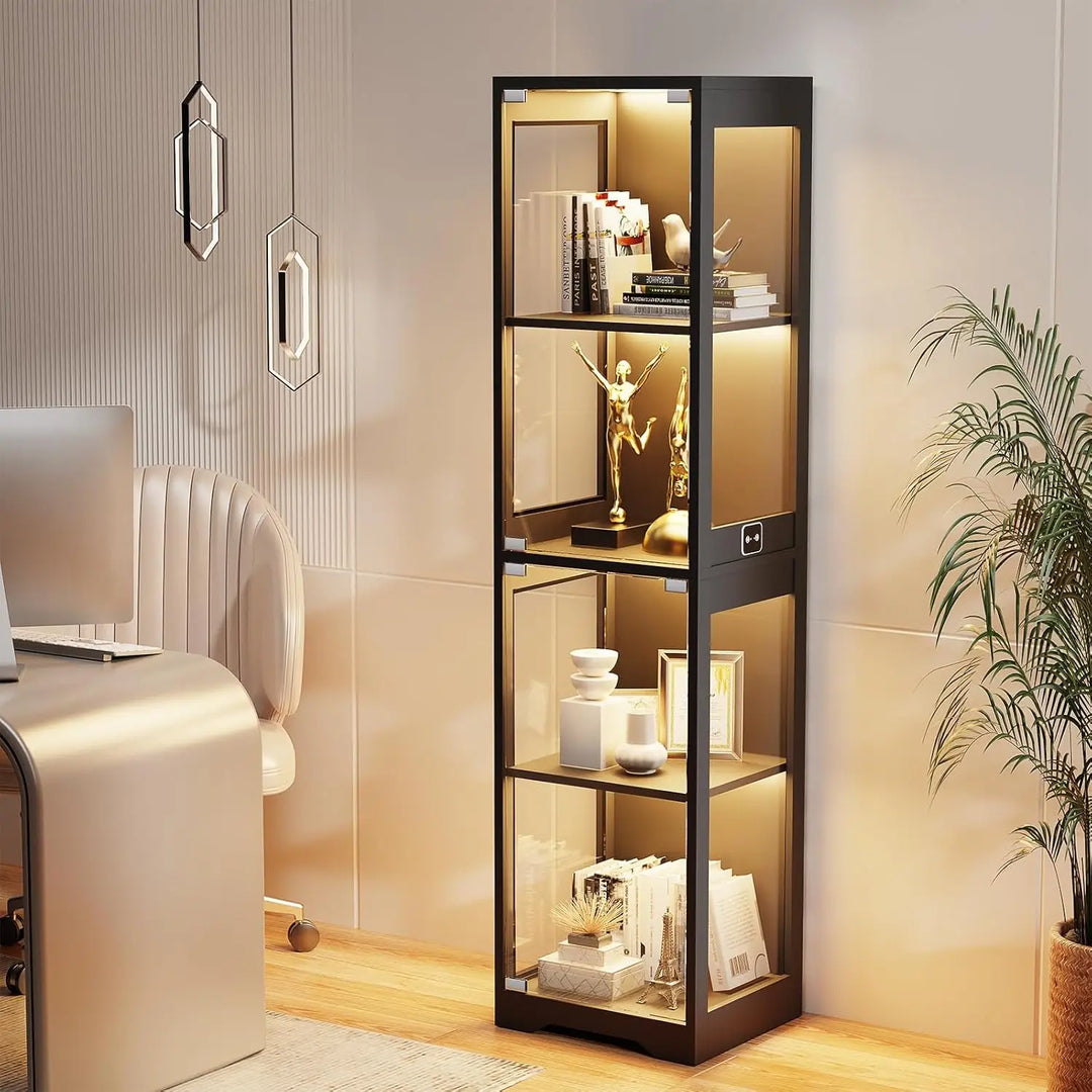 4-Tier Curio Glass Display Cabinet with 3 Color Lights