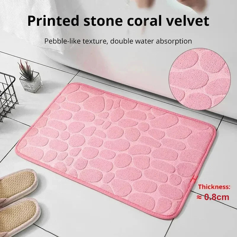 Embossed Pebble Floor Mat  Non-Slip Fiber Rug for Bathroom or Living Room