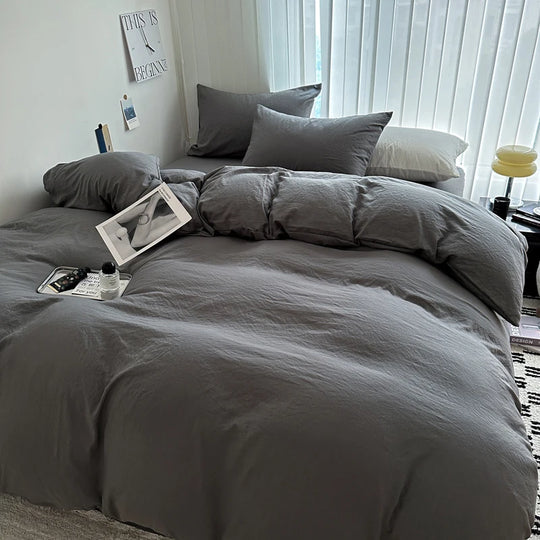 Premium Solid Cotton Bedding Set – Sheet, Duvet Cover & Pillowcases