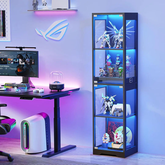 4-Tier Curio Glass Display Cabinet with 3 Color Lights